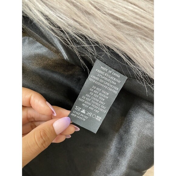 STUNNING Women XL Ombre Faux Fur Coat in Smoked Wool Black Grey Pockets Mob Wife - Picture 6 of 13
